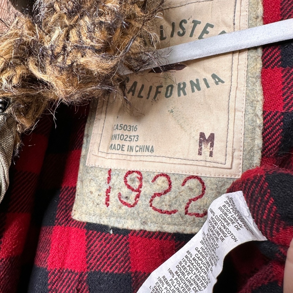 Y2K Hollister California Plaid Lined Jacket Men Med Sage Brown Faux Fur Twilight - Picture 4 of 11
